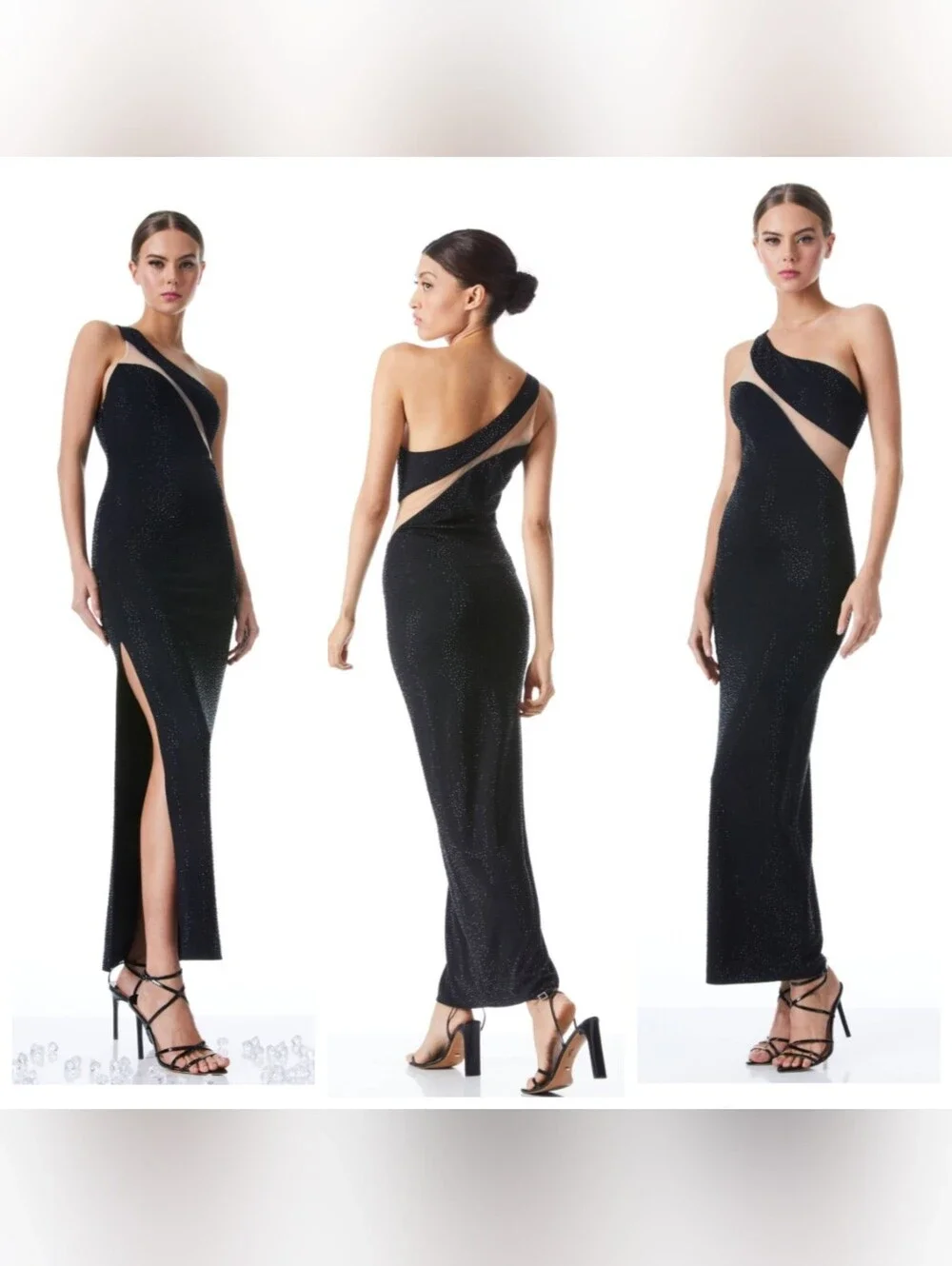 Alice + Olivia Mercedes Embellished One Shoulder long Dress Size 6 $595 - Picture 3 of 13
